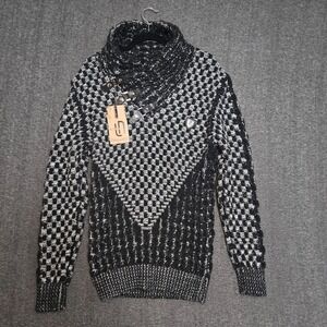 NWT Leif Nelson Black Knitted Pullover Long Sleeve Sweater‎ LN5385 Mens Large